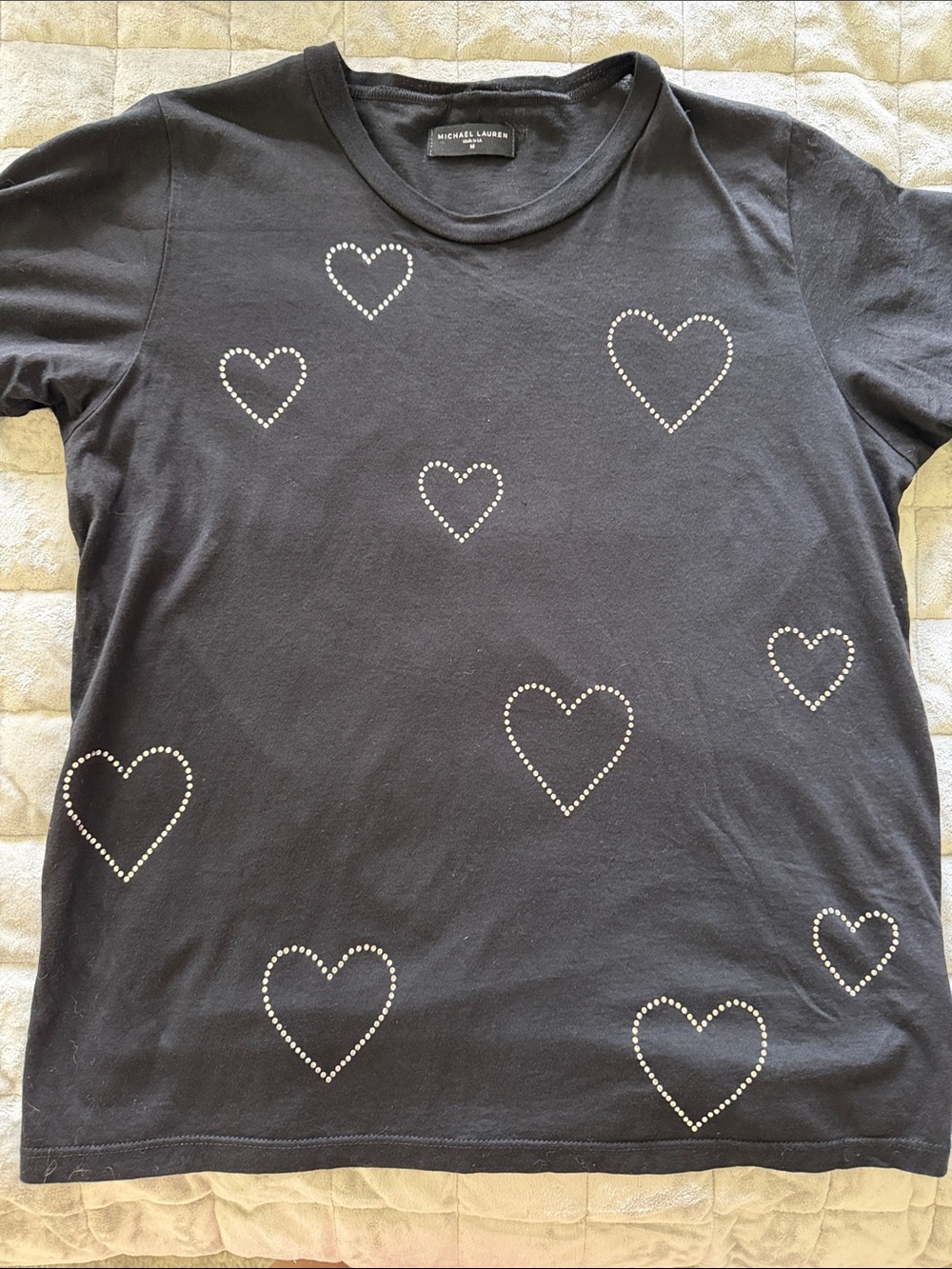Worn 1x Michael Lauren Black Short Sleeve Tee with Silver Stud Hearts
